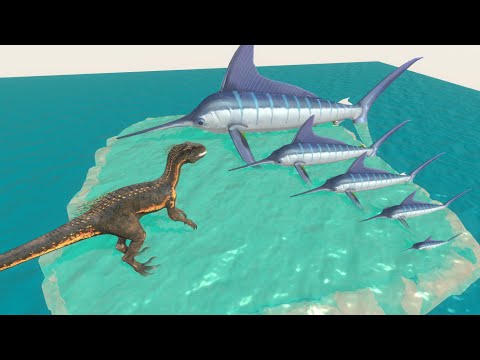 Team Indoraptor vs 5 levels of Giant MARLIN! Giant aquatics evolve; dinosaurs fight! - Animal Revolt