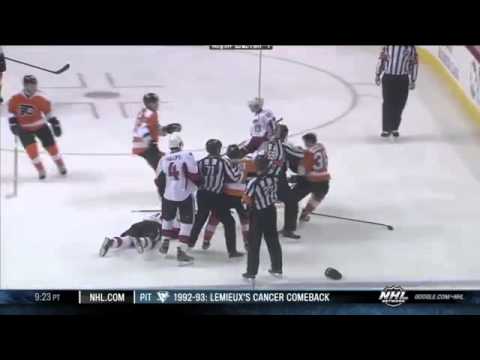 Ottawa Senators vs Philadelphia Flyers Mar 2, 2013 big hit and fight