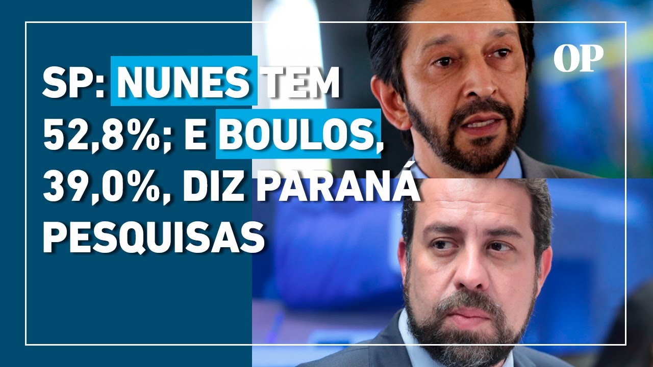 Paraná Pesquisas para segundo turno em SP aponta Nunes com 52,8%; e Boulos, 39,0%
