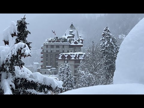 St. Moritz heavy snowfall walk 2024 ❄️ 4K winter snow walking tour 🇨🇭 Switzerland
