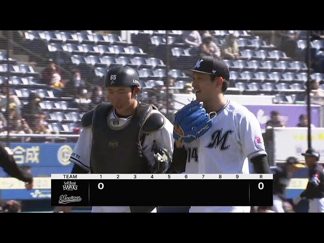 【1回表】初回からギア全開!! マリーンズ・小島和哉 3者連続三振を奪う見事な立ち上がり!! 2025年3月7日 千葉ロッテマリーンズ 対 福岡ソフトバンクホークス