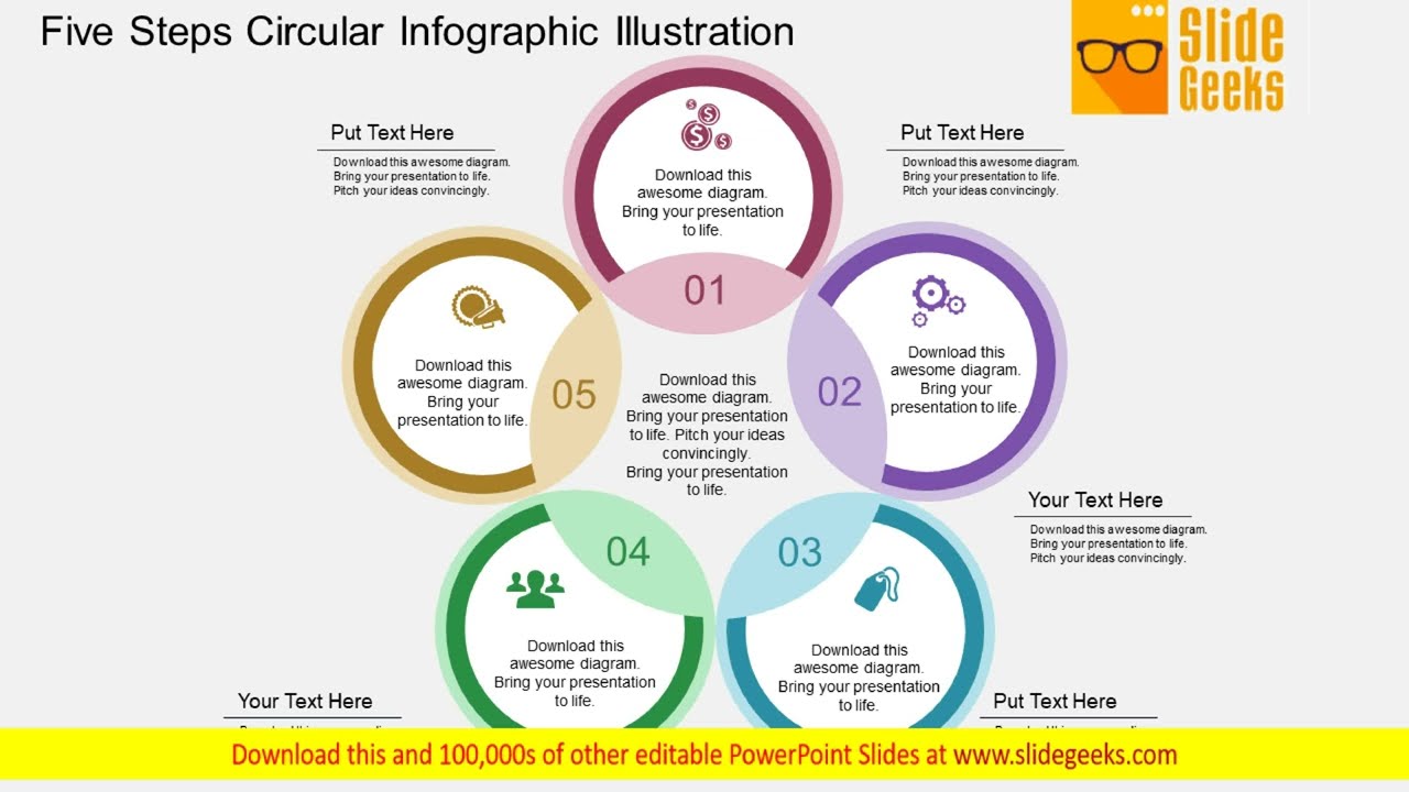 Five Steps Circular Infographic Illustration Powerpoint Template