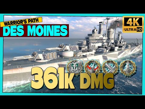 Des Moines on map Warrior's Path: 360k damage - World of Warships