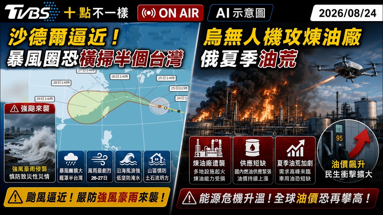 【0824 十點不一樣LIVE】沙德爾逼近！暴風圈恐橫掃半個台灣         烏無人機攻煉油廠   俄夏季油荒
