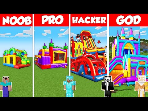 Noob Builder - Minecraft - BOUNCY CASTLE HOUSE BUILD CHALLENGE - Minecraft Battle: NOOB vs PRO vs HACKER vs GOD / Animation