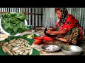 Chapa shutki with pui shak curry prepare by village grandmother || dry fish recipe