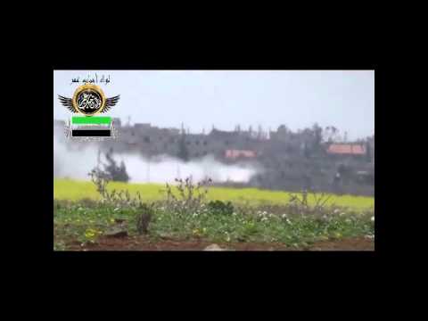 استهداف مقرات النظام برشاش 14.5 من قبل لواء أحباب عمر في مدينة بصرى الشام في ريف درعا