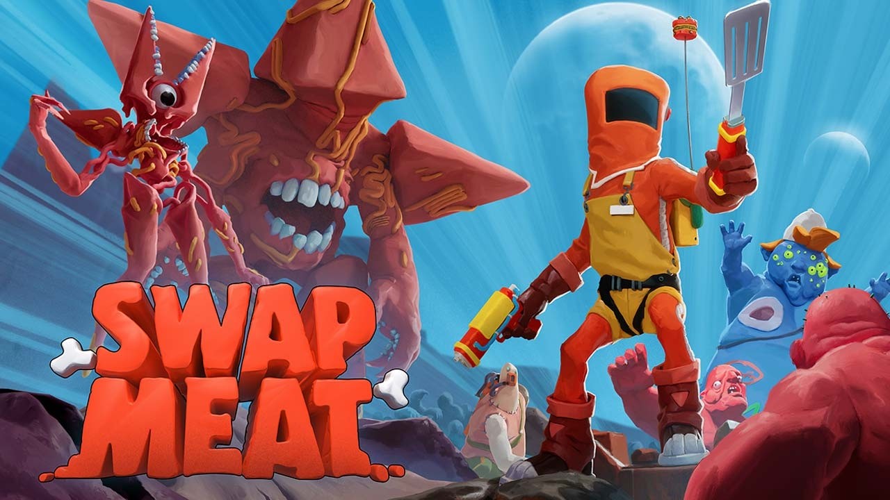 Squishy mid-transformation surrounded by alien enemies in an action combat scene