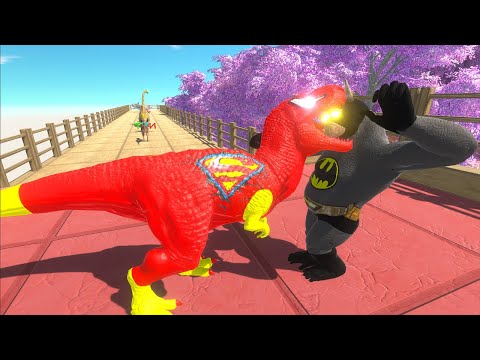 RED SUPERMAN T-REX VS BATMAN GORO DEATH RUN MAPLE FOREST - Animal Revolt Battle Simulator