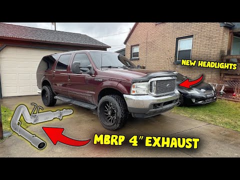 The Perfect Sounding F250/Excursion V10 Exhaust! Installing MBRP 4" Catback and 05-07 Headlights!