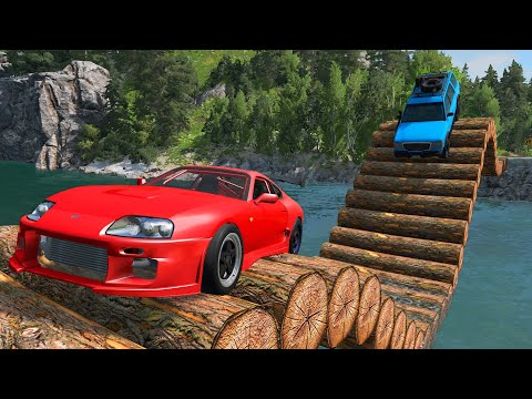 Cars vs Log Bridge and Deep Water - BeamNG.Drive