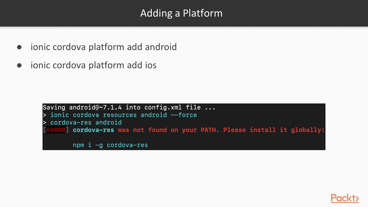 Hands-On App Development with Ionic: Installing Cordova SQLite Plugin | packtpub.com