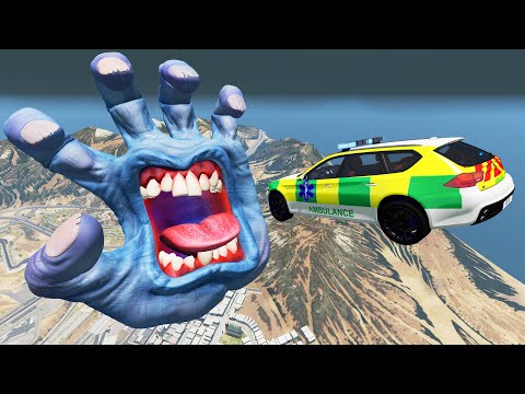Jumping Cars off bridge into the mouth of Screaming Hand - BeamNG.Drive