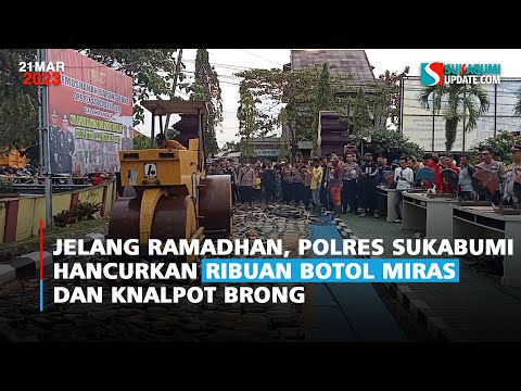 Jelang Ramadhan, Polres Sukabumi Hancurkan Ribuan Botol Miras dan Knalpot Brong