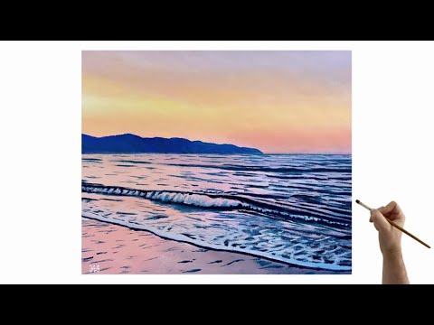 How to paint a Sunset over the ocean for beginners/medium - Acrylic painting tutorial ocean sunset