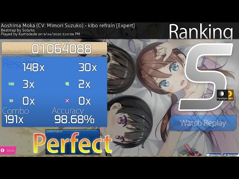 osu! | Aoshima Moka (CV: Mimori Suzuko) - kibo refrain [Expert] (Sotarks) | +HDFL 98.68% FC 225pp