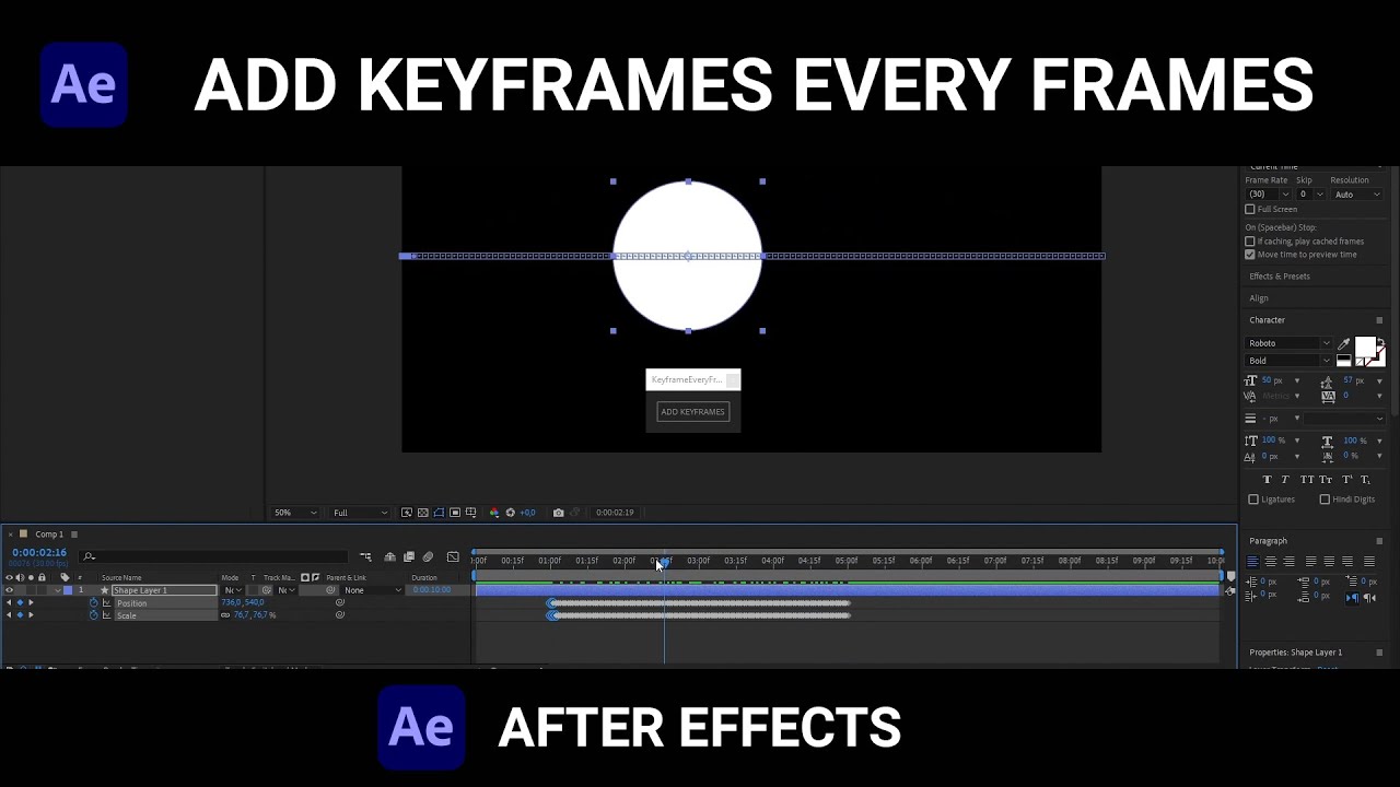 ADD KEYFRAMES EVERY FRAMES - AFTER EFFECTS - SCRIPT