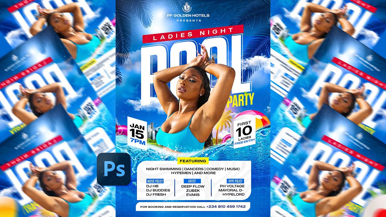 I Created a Summer Vibe Fun Pool Party Flyer in Adobe Photoshop ☀️🏖️