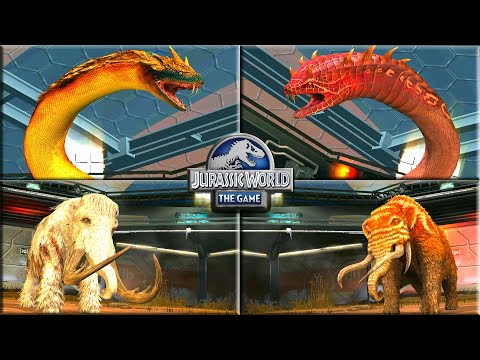 TITANOBOA VS GIGANTOPHIS VS WOOLLY MAMMOTH VS MASTODON | JURASSIC WORLD THE GAME