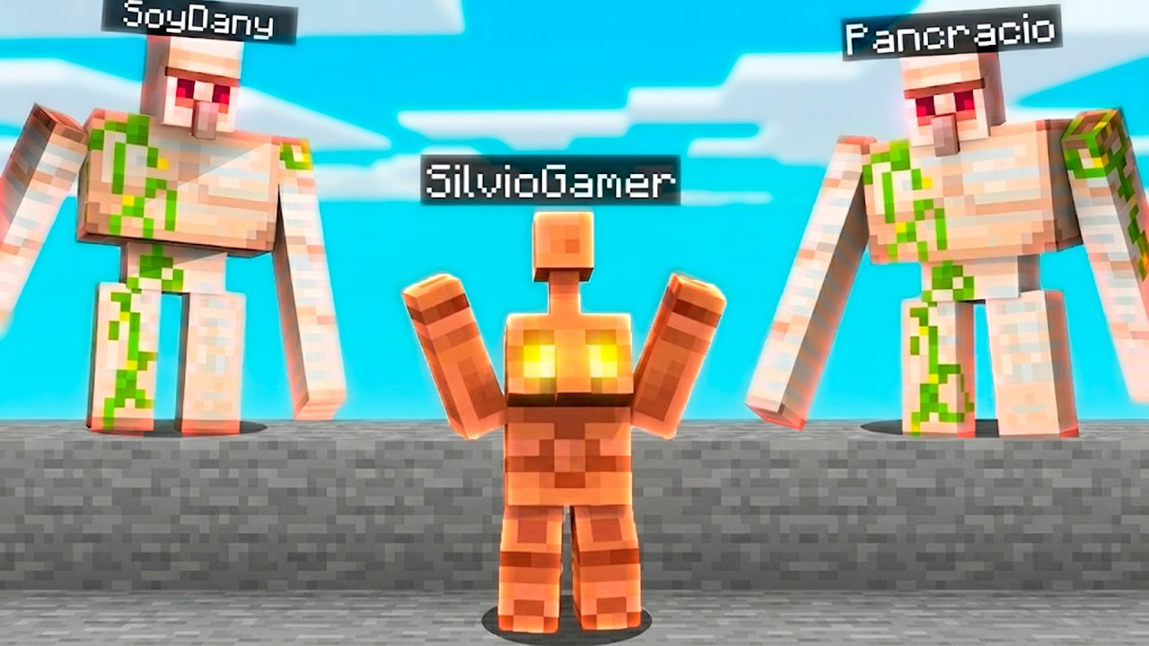 Minecraft: 3 GÓLEMS de HIERRO vs 1 GÓLEM de COBRE 😱🔪 SILVIOGAMER en 3 CAZADORES vs 1 CORREDOR