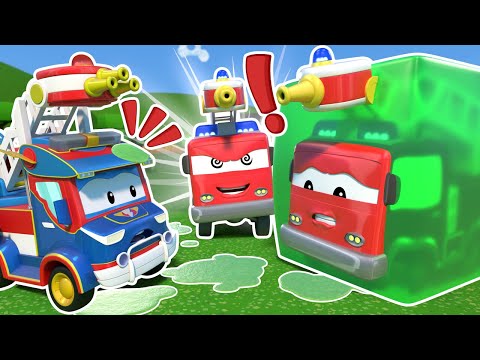 Oh no! EVIL FIRE TRUCK shoots slime everywhere! Stop him SuperTruck! | Cars & Trucks Rescue for Kids