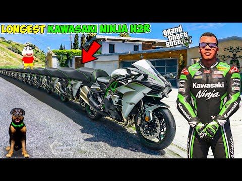 Franklin And Shinchan Make WORLD Longest Kawasaki H2R Bike With Avengers In GTA 5!