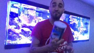 Trying new fish flake food on my 125g saltwater coral reef fish tank
