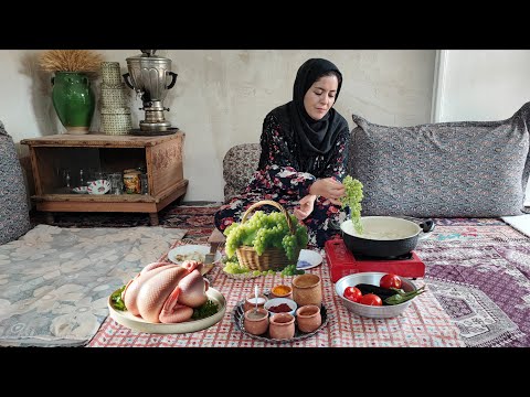 Traditional Iranian Stew with Sour Grapes | Village Life Cooking