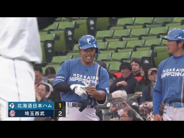 【ファーム】反撃の一打!! ファイターズ・今川優馬 レフト前へタイムリーヒットを放つ!! 2024年3月17日 埼玉西武ライオンズ 対 北海道日本ハムファイターズ