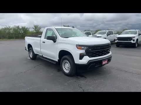2025 Chevrolet Silverado 1500 Regular Cab Long Box 4-Wheel Drive Work Truck in White for sale at Lally Chevrolet Ltd. in Tilbury, ON