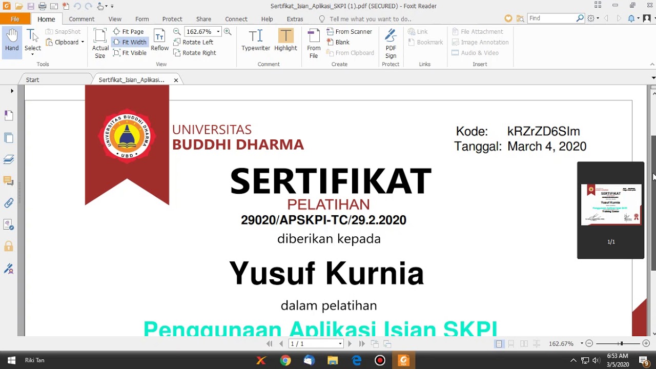 Download e-Sertifikat di E-Learning