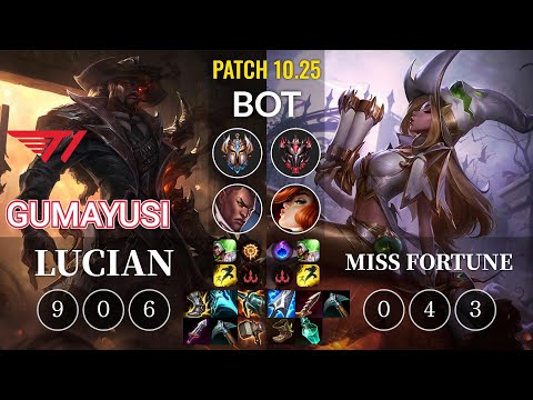 T1 Gumayusi Lucian vs Miss Fortune Bot - KR Patch 10.25