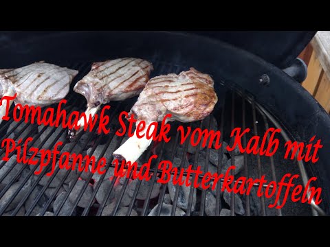 Tomahawk Steak vom Kalb mit Pilzpfanne und Butterkartoffeln - Der Grilljunky 536