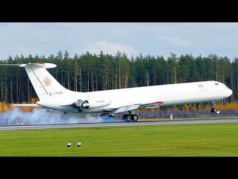 IL-62M turned on reverse in the air. Landing of extremely rare aircraft.