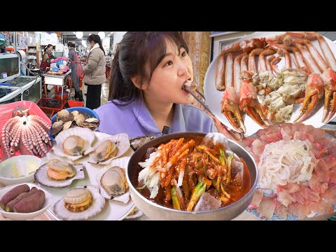 수산물특집🦀🦐🦑 울진에서 하루종일 해산물만 먹어보기😏 | 방어, 가리비, 대게, 물회, 오징어, 조개탕 먹방 Seafood Mukbang