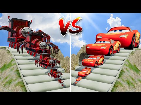 Big & Small Train Choo-Choo Charles vs Big & Small Lightning Mcqueen - which is best? | BeamNG.Drive