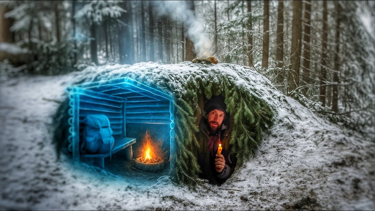 Construction of a secret shelter beneath the roots of a fallen tree