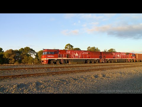 6MA5 Container Train With "The Ghan" Livery Locomotives NR109 & NR75 - PoathTV Australian Railways
