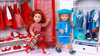 Download lagu Doll sisters set up new bedroom in red and blue! Play Dolls practice colors mp3