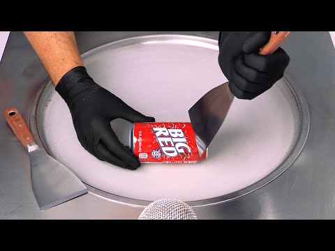 BIG RED Ice Cream Rolls - how to make Big Red sparkling Drink to delicious Cinnamon Ice Cream | ASMR