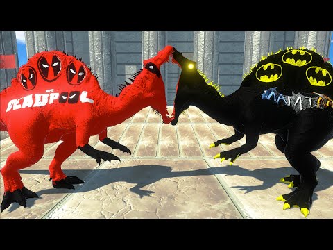 DEADPOOL SPINOSAURUS vs BATMAN SPINOSAURUS DEATH RUN ANCIENT - Animal Revolt Battle Simulator