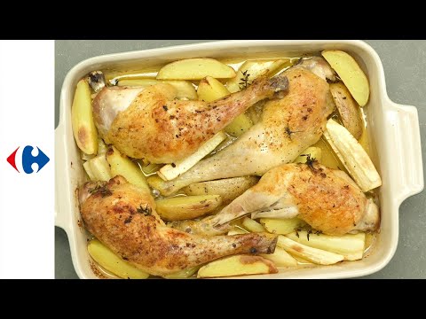 Cuisses de poulet et panais rôtis au citron et gingembre (Bio)