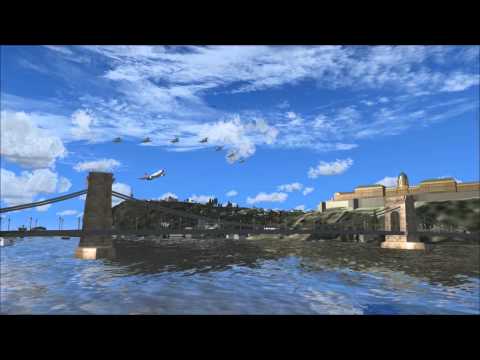 FSX: Low pass over Danube - 767, JAS-39 Gripen