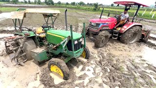 John Deere 5310 Stuck in Mud Badly Pulling by Mahindra Arjun NOVO 605 4wd tractor