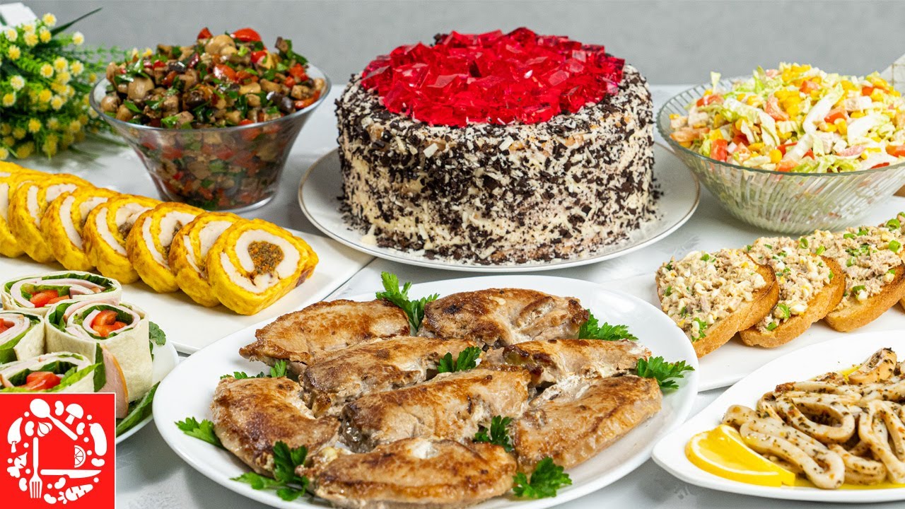 Праздничное меню на день рождения - 8 блюд: Торт, Салаты, Закуски и Горячее