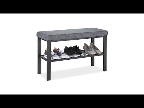 Banquette à chaussures en noir et gris Noir - Gris - Bois manufacturé - Métal - Textile - 81 x 51 x 32 cm