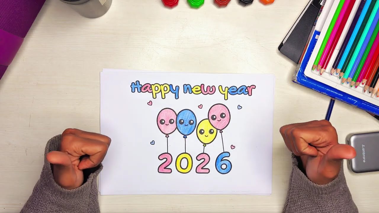 How to draw new year 2026 coloring page for kids