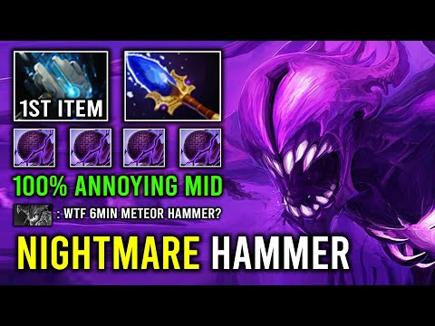 WTF 6Min Meteor Hammer First Item Solo Mid Bane Nightmare Carry 100% Annoying Hero Dota 2