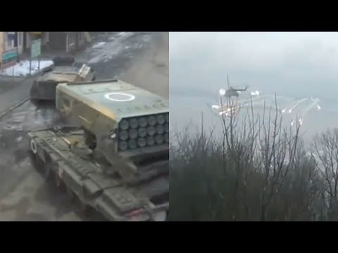 Missile strikes and helicopter deployments mark first day of Russian attacks on Ukraine