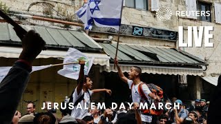 שידור חי מירושלים מצעדת הדגלים לכבוד יום ירושלים (ה'תשפ"ג - 2023) - התמונה מוצגת ישירות מתוך אתר האינטרנט יוטיוב. זכויות היוצרים בתמונה שייכות ליוצרה. קישור קרדיט למקור התוכן נמצא בתוך דף הסרטון